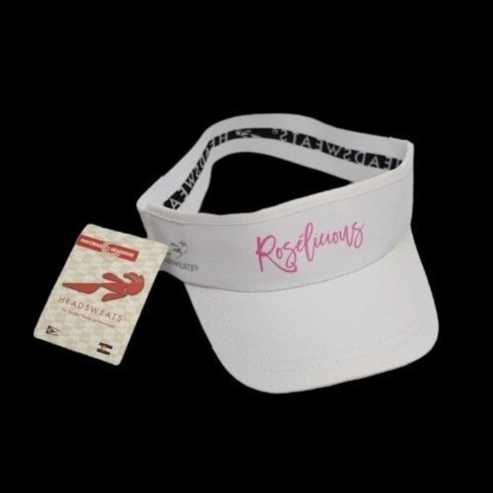 Headsweats Womens Visor White With Rosélicious Pink Logo Hat Cap